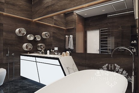 Дизайн интерьера ванной комнаты в стиле хай тек