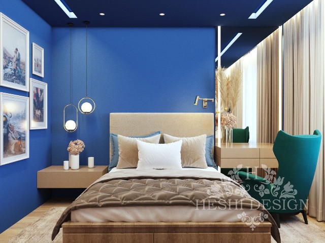 Экстравагантная спальня в синих тонах