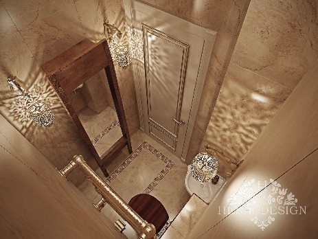 Вид сверху на дизайн интерьера санузла при хамаме