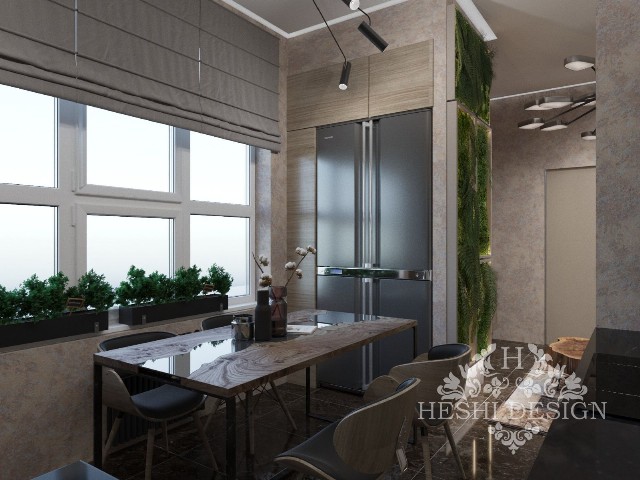 Дизайн интерьера гостиной с кухней в ЖК Ривер Парк
